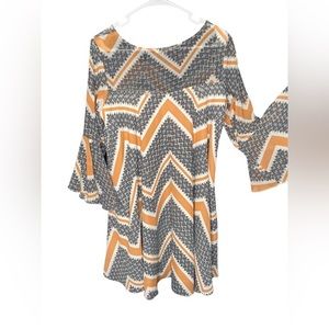 Paper Crown bell quarter sleeve retro pattern dress size small